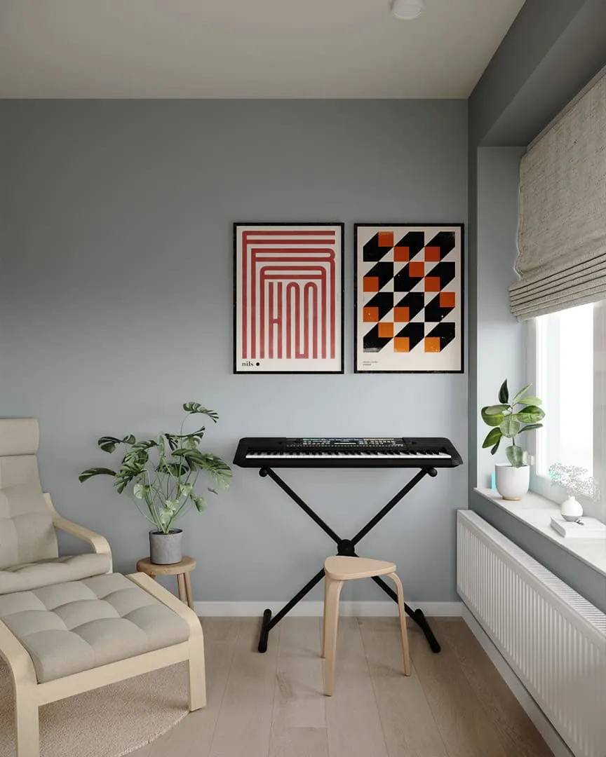 Дизайн інтер’єру зони для гри на піаніно в кабінеті